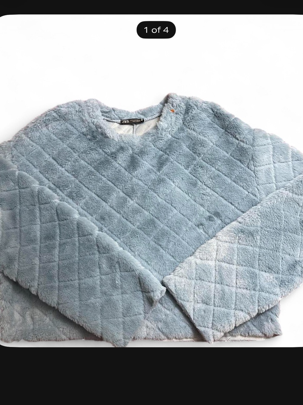 Zara Quilted Plush Crewneck Sweater in Light Blue